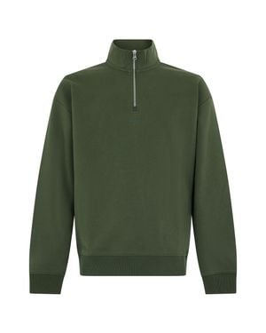 BOSS Cotton Zip-Front Sweater With Adjustable Collar - Green