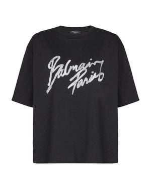 Balmain T-Shirt With Paris Brush Print - Black