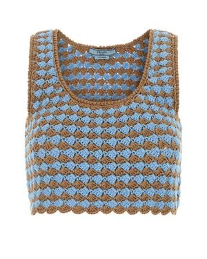Prada Tow-Tone Crochet Crop Top - Blue