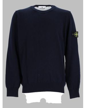 Stone Island Crewneck Sweatshirt With Sleeve Badge - Blue