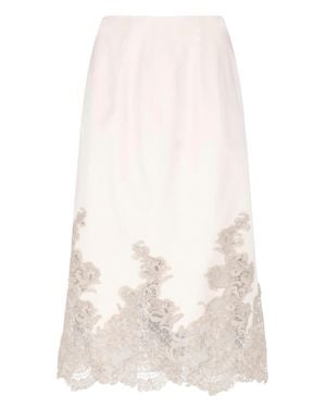 Ermanno Scervino Silk Lace Hem Midi Skirt - White