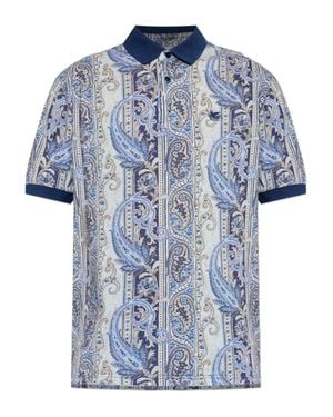 Etro Patterned Button-Up Short Sleeve Ribbed T-Shirt - Blue