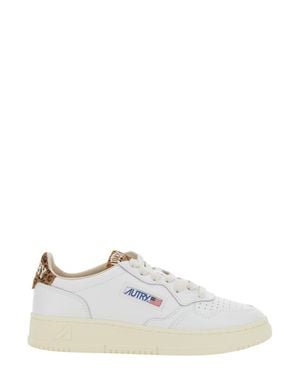 Autry Medalist Low-Top Leather Sneaker For With Logo Patch Tongue And Leopard Motif - White