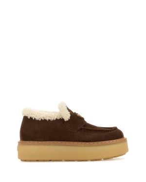 Prada Platform Suede Loafers For With 4 Cm Sole - Brown