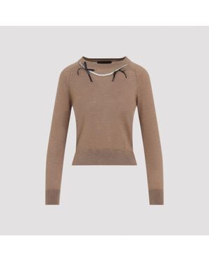 Simone Rocha Classic Long Sleeve Sweater W/ Emb - Brown