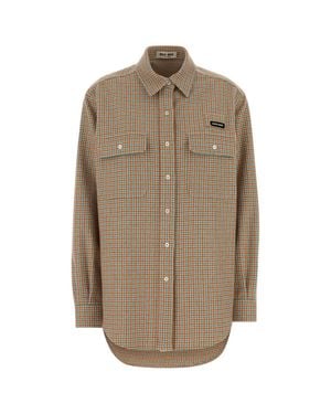 Miu Miu Embroidered Flannel Oversize Shirt - Natural