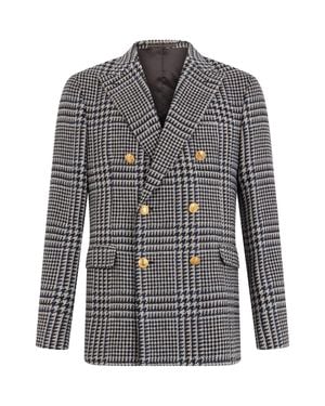 Slowear Checked Wool Double-Breasted Blazer - Gray