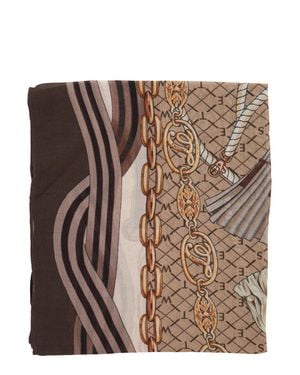 Twinset Modal All-Over Print Scarf With Embossed Logo - Brown