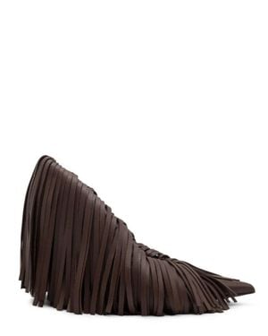 Gia Borghini Fringe Leather Pointed-Toe Mule - Brown