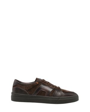 Santoni Premium Calf Leather & Suede Sneakers For - Brown