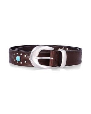 Mancini 1979 Alfred Leather Belt With Stone Studs And Solid Buckle - Brown