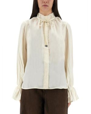 Ganni Long-Sleeved Tie String Shirt - White