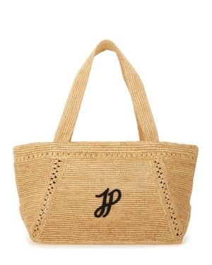 Patou Large Raffia Monogram Jp Trapeze Tote Bag - Natural