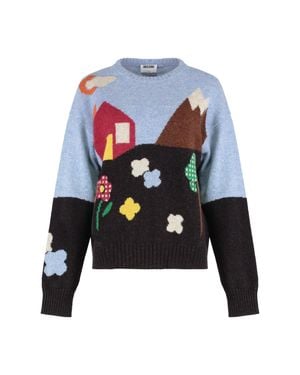 Moschino Ribbed Virgin Wool Crew-Neck Sweater - White