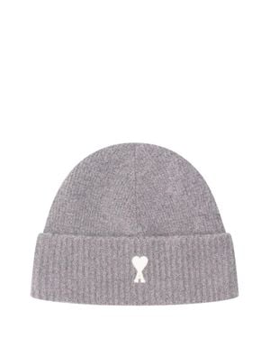 Ami Paris Beanie With Adc Detail - Gray