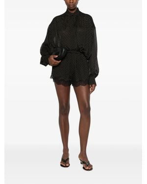 ANDAMANE Lace-Trim Button-Front Dress With Elasticated Waist And Pockets - Black