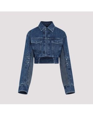 Off-White c/o Virgil Abloh Off Motorcycle Hole Crop Jacket - Blue