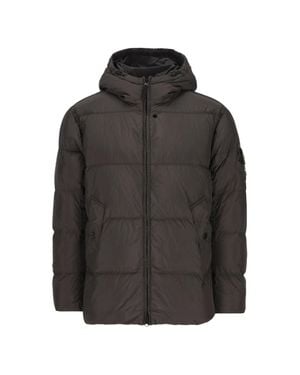 Stone Island Shaped Padded Hood Jacket With Double-Adjustable Drawstring, Slanted Snap Pockets & Two-Way Zip - Black