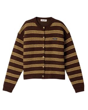 Miu Miu Striped Wool Cashmere Cardigan - Brown