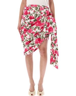 Chloé Knee-Length Wrap Skirt With Floral Print And Oversized Bow - Red