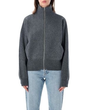 Extreme Cashmere Xtra Cute Cashmere Cardigan With 3D Jacquard Bomber Fit & Two-Way Zip - Blue