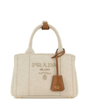 Prada Mini Two-Tone Canvas And Leather Handbag With Adjustable Strap - Natural