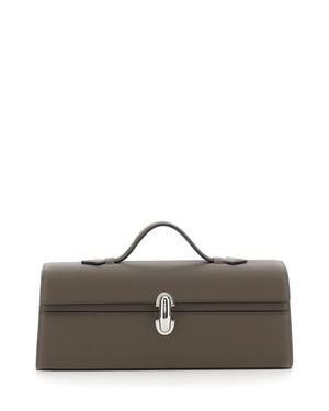 SAVETTE 'Symmetry' Slim Handbag With Top Handle And Turnlock Closure - Brown