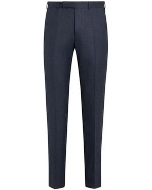 ZEGNA 100% Wool Wool Pants With Zip And Button Closure - Blue
