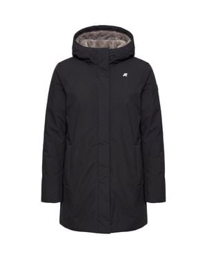 K-Way Hooded Long Puffer Coat - Blue
