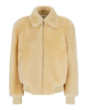 Bottega Veneta Teddy Shearling Blouson Jacket With Leather Details - Natural
