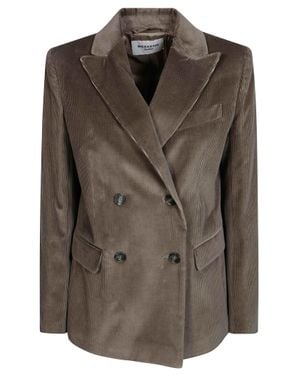 Weekend by Maxmara Weekend Doppio-Petto Velvet Blazer With Stripe Pattern - Brown