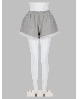 Ganni Organic Cotton Lace-Trim Shorts - Gray