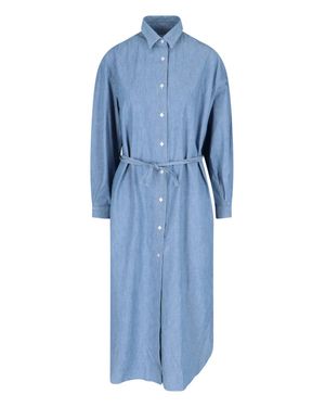 Finamore 1925 Long Sleeve Shirt Dress With Tie Waist - Blue