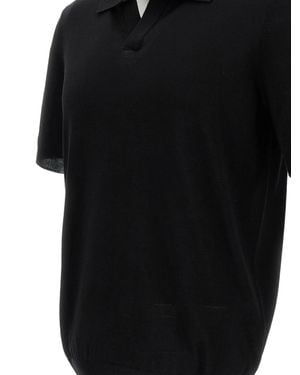 Tagliatore Classic Polo Collar Split Neck T-Shirt - Black