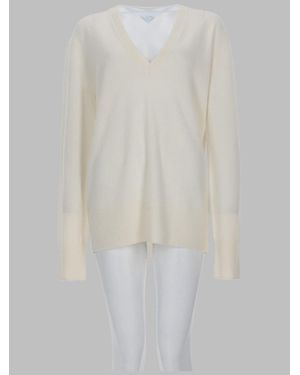TOTEME V-Neck Long Sleeve Sweater - White