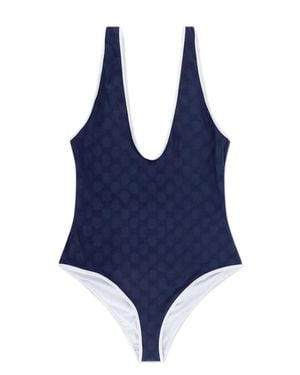 Gucci Scoop Neck One-Piece With Trim - Blue
