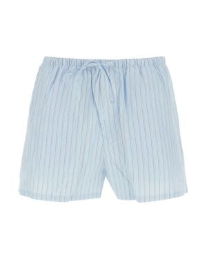 DUNST Cotton Striped Drawstring Waist Shorts - Blue
