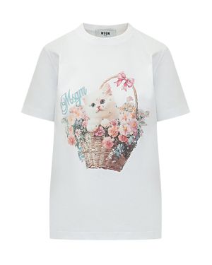 MSGM Playful Graphic Tee With Gattino Print - White