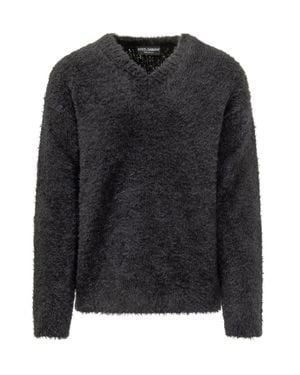 Dolce & Gabbana V-Neck Knit Pullover Sweater - Black