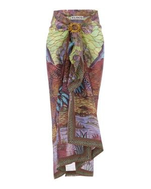 VLISCO DIALOGUES Tech Fabric Graphic Print Straight-Hem Skirt - Multicolor