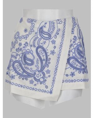Self-Portrait Linen Blend Mini Shorts - Blue