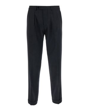 Michael Coal Wool Blend Dress Pants With Double Pleat Front And Cuff Hem - Blue
