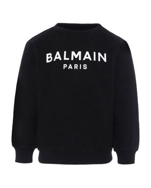 Balmain Ribbed Hem Sweatshirt With Printed Logo For Boys - Black