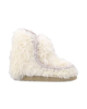Mou Shearling-Lined Flat Ankle Boots - Natural