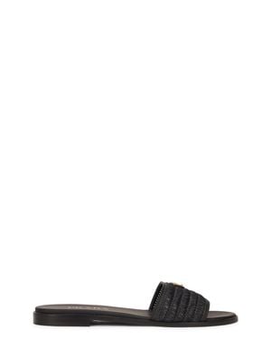 Prada Leather Sandals With Crochet Upper, Viscose - Black
