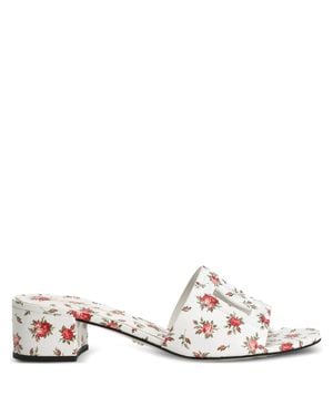Dolce & Gabbana Fire-Stamped Leather Slide Sandals With Mini Dg Metal Logo - Natural