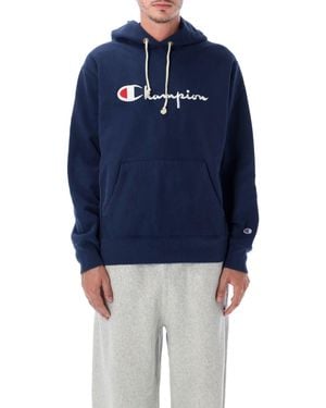 Champion Reverse Weave Fleece Hoodie With Embroidered Chest Logo - Blue