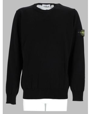 Stone Island Crewneck Sweatshirt With Sleeve Patch - Black