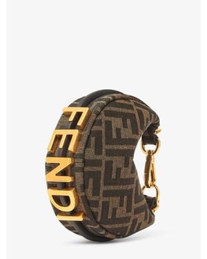 Fendi Mini Ff Jacquard Zip Carabiner Wristlet With Nappa Details - Multicolor