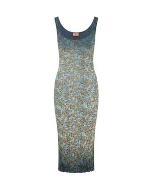 DIESEL Ribbed Mini Dress With Floral Print - Green